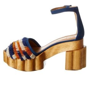 Tory Burch Alma Platform Boho Wood Fringe Chunky Sandal 6.5